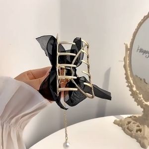 【Bestella✨COD】Klip Ambil Jaring Mutiara Busur Berjumbai Wanita / Penutup Kepala Jepit Rambut Mode Korea