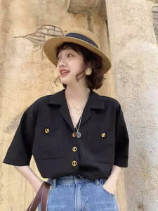 YAOMUHUA | French Style Black Short Sleeve Casual Shirt Summer Occasional Business