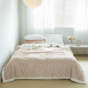 Chăn Lông Cừu Taffeta Jacquard Phiên Bản AB Chăn Ngủ Trưa Dày Chăn Điều Hòa Mùa Hè Chăn Ném Màu Trơn