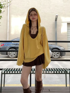 YUEZHONGWEI | Early Autumn Korean Style Yellow Knitted Sweater Set With Halter Neck Two-Piece Ensemble Layered Wear Casual Loose Fit