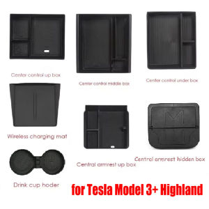 For Tesla Model 3 Highland 2024 Storage Box Model3 2025 Center Console Armrest Storage Box Cup Mats Stowing Tidying Accessories