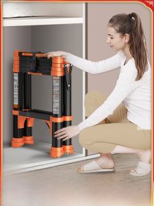 Retractable Aluminum Alloy Folding Ladder Indoor Multi-Functional Home Use Small Stepladder Compact Elevating Staircase