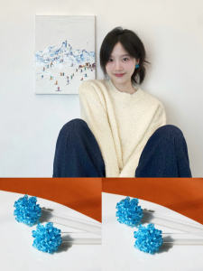 Blue Firework Design 925 Silver Earrings for Women No Piercing Beaded Dangle Ear Cuff Original Design Fashion Jewelry Accessories