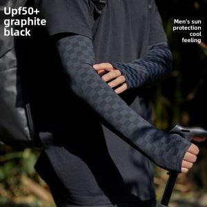 MiiOW | Mens Plaid Ice Sleeve Outdoor Cycling Fishing UV Protection Elastic Ice Silk Sun Protection Sleeve Cover Spring Summer Long Sleeve