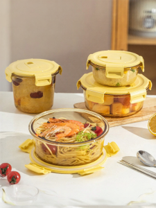 MODERN SWEETHOME | Round Microwave-Safe Sealed Freshness Glass Lunch Box