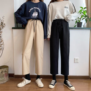 Khaki Straight Leg Cotton Pants Womens Loose Fit Nine Points Slimming Trousers Spring Autumn New Style plus Size Casual Wear