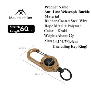 Mountainhiker | 1pcs Heavy Duty Retractable Pull Badges ID Reel Carabiner Key Chain Steel Wire Rope Buckle Key Holder Outdoor Keychain Tools