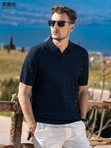 Enjeolon | Retro Cable Knit Polo T Shirt for Men