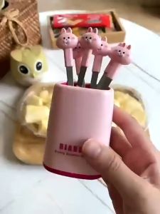 Set Dĩa hoa quả động vật đáng yêu - dĩa inox 304 A.than