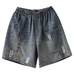 สูง เอว เดนิม กางเกงขาสั้น ทรงเอ หลวม พรางหุ่น สีน้ําเงิน ฤดูร้อน กางเกงขาสั้น สําหรับ พลัสไซส์ ผู้หญิงวินเทจห้าสิบความยาวปานกลาง กางเกง
