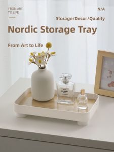 Nordic Style Wooden Tray Desktop Storage Box for Entrance Cosmetics Perfume Tea Table Decoration Key Holder Living Room