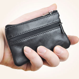 Genuine Leather Key Holder Wallet Youth Style Zipper Closure Korean Fashion Folded Design Mini Portable ID Card Bus Card Wallet