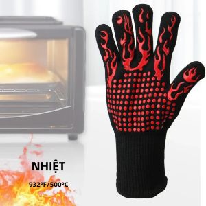 Găng Tay Chống Cháy BBQ Chống Trơn Trượt Lò Vi Sóng Mitts Chịu Nhiệt 300-500 C Cotton Bảo Vệ Nhiệt Cực Chất