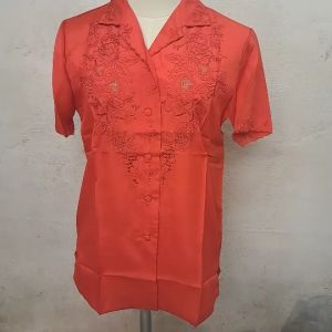 เสื้อผ้าไหมจีนมีปกปักฉลุมือ คอฮาวาย แขนสั้นแขนยาว ปักมือ