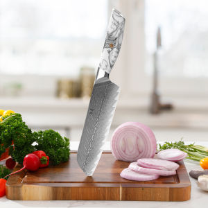 SHANGDAO High Quality Kitchen Santoku Knife 7 Inch Damascus Forged Kitchen Knife Professional Cleaver Knife with Resin Handle