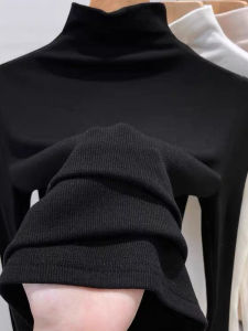 เสื้อยืดแขนยาวทรงสลิมฟิตสำหรับผู้หญิง ฤดูใบไม้ผลิ 2025 เสื้อคอปกสูงแบบครึ่งตัว ทรงพอดีตัว สีสันสดใส ผ้าโมดอล