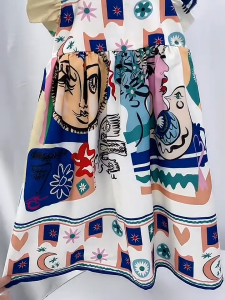 Qiqi Kids Dress For Girls 3-7 Years Girls Dress Princess Baby Graffiti Bubble Sleeve Dress 2900