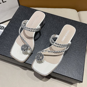 Two-Way Wear Diamond Toe Womens Sandals Fashionable Crystal Slip-On High Heels Fairy Tale Style Summer Open-Toe Shoes