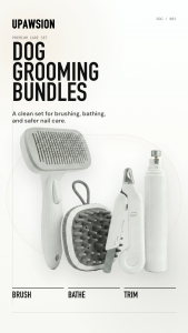 UPawsion Dog Grooming Essentials Bundle – Slicker Brush Nail Clipper Nail Grinder & Bathing Brush