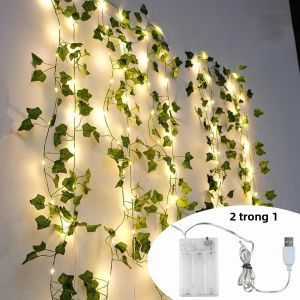 Đèn Dây Hoa Lá Xanh Dây Leo Ivy Vine Fairy Garland USB & Chạy Bằng Pin Cho Bữa Tiệc Giáng Sinh Trang Trí Sân Vườn