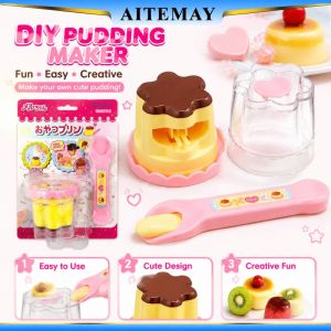 Aitemay 5 chiếc Bộ đồ chơi cho ăn bánh pudding dâu tây: Bộ chơi giả vờ trẻ em & Quà Tặng bé gái mô hình thạch trang trí để bàn Hồng
