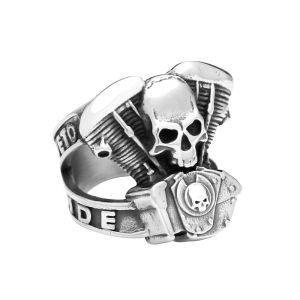 Fashion Vintage Gothic Skull Ring Stainless Steel Punk Biker Rings For Men Unique Motorcycle Engine Jewelry Gifts Dropshipping