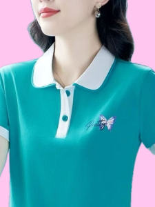 QIAOXIZI | Fashionable Versatile Polo Collar Loose Fit Slimming Womens Short Sleeve T-shirt