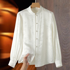 New Chinese Style Silk Shirt White