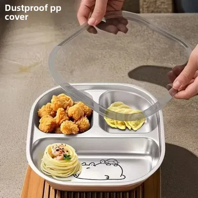 Stainless Steel Childrens Dinner Plate Baby Eating Cartoon Plate Home Use Student Portable Compartment Lunch Box