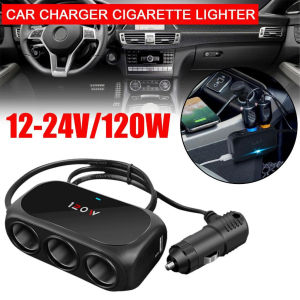 JBMBHC 5 in 1 Car Charger Adapter 120W 12V 24V 3 Socket Splitter Dual USB LED Car Fast Charger For Mobile Phone Tablet Dashcam