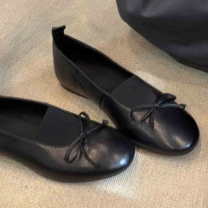 FANGXI | Leather French Vintage Bow Flats Ballet Shoes