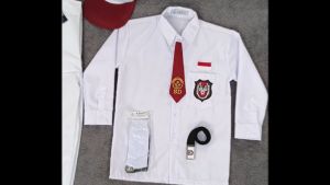 setelan seragam sekolah putih-putih panjang anak laki-laki sd kelas 1-6 topi merah putih
