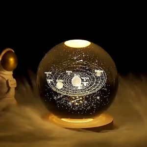 3D Crystal Ball Night Light Stand LED Decorative Night Lamp Wooden Illuminated Base (10cm)
