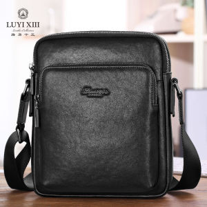 ผู้ชายหนังแท้กระเป๋าสะพายข้างกระเป๋าหนังวัวชั้นบนสุดลำลองกระเป๋าเป้สะพายหลังไหล่เดี่ยวนุ่ม โพลีเอสเตอร์ ซับใน ซิป ปิด