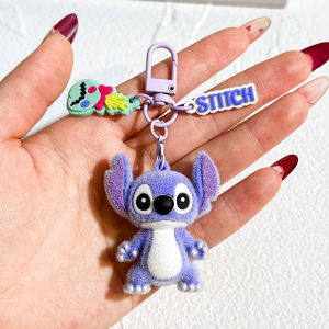 4.7cm Mini Disney Stitch Keychain - Soft Flocked Anime Keyring Cute Cartoon Backpack Charm for Girls & Kids Christmas Gift