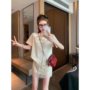 WANGGONGZHU | Heavy Embroidery Hollow Out Short Sleeve Womens T-shirt Casual Loose Fit Summer Design Princess Style Korean Fashion