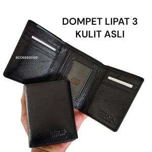 Dompet kulit lipat tiga pria wanita
