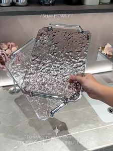Khay Đựng Đồ Trong Suốt Nhựa Acrylic Cứng Cáp Khay Úp Ly Cốc Có Tay Cầm Mạ Bạc Decor Siêu Đẹp