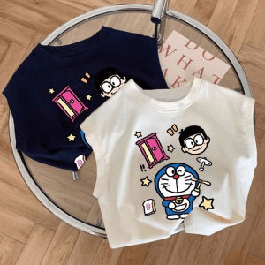 ผ้าฝ้ายแท้การ์ตูนโดราเอมอนพิมพ์เสื้อกล้ามแขนกุดทุกเพศฤดูร้อนสบายๆน่ารักอเนกประสงค์เครื่องแต่งกายเย็นสําหรับเด็ก