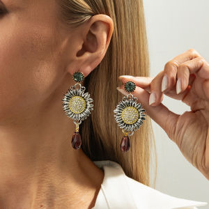 Ingemark | Ingemark Trendy Exquisite Crystal Daisy Flower Drop Earrings Women Retro Geometry Acrylic Piercing Dangle Earring New Jewelry