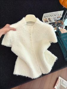 Solid Color Long-sleeved Slim Short-sleeved Knitted Top Womens Autumn Winter New Versatile Single-breasted Cardigan Sweater
