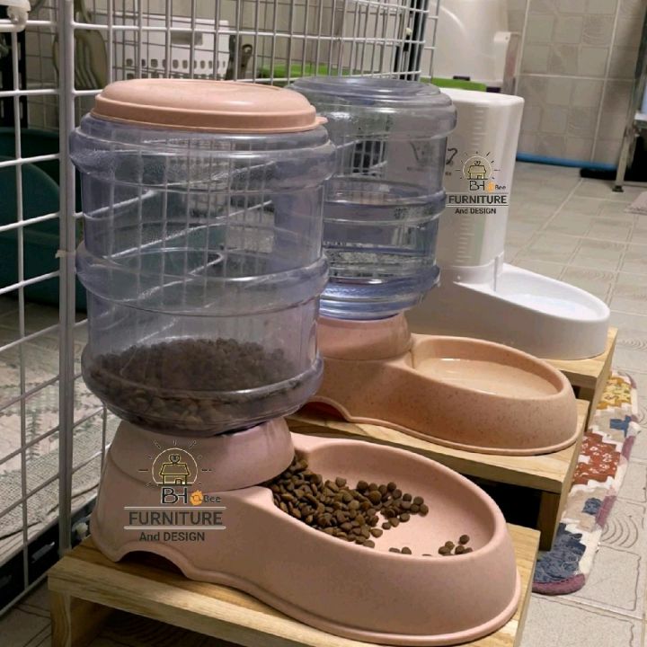 โต๊ะวางอาหารแมว ชั้นวางอาหารไม้สัก