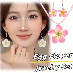 ชุดเครื่องประดับ1ชุดฤดูร้อนดอกไม้ชายหาดดอกไม้ไข่ดอกไม้ดอกไม้ฮาวายดินเหนียว Fimo Frangipani ดอกไม้สร้อยคอต่างหูสำหรับเด็กผู้หญิง