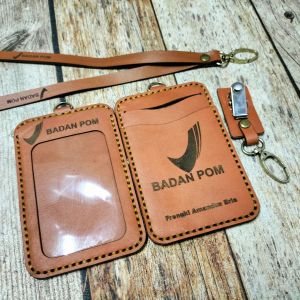 Name Tag Kulit Aslii Free Desain Custom Logo Id Card Dompet Kartu Nama