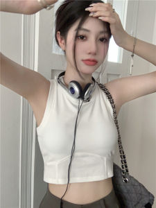 Womens Camisole Tank Top White Base Layer Outerwear with Chest Pad Beautiful Back Integrated Short Thin Style Inner Wear