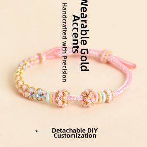 DIY Adjustable Charm Bracelet Handwoven Rope with Gold Bead Pendant