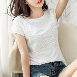 Womens Short Sleeve T-Shirt Pure Cotton Slim Fit Versatile Summer Fashionable round Neck Classic Pattern Korean Style Top