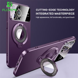 FLOVEME Magsafe Bracket Stand Matte Phone Case For iphone 15 14 13 12 11 Pro Max 15 14 Plus Large Window With Lens Protection Wireless Charging Hard PC Back Cover For iphone 15 14 13 12 11