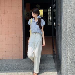 Stylish High Waist Straight Leg White Pants Womens Casual Fashion Summer 2025 New Slimming Workwear Long Trousers