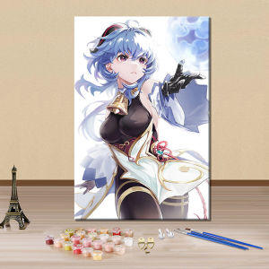 Ganyu Game Character Acrylic Paint by Number DIY Handmade Coloring Decorative Canvas Art Modern Simple Style Framed Home Decor
